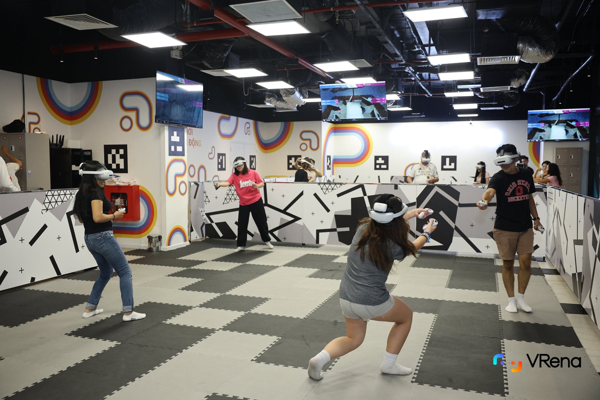 A group playing free-roaming multiplayer VR at VRena