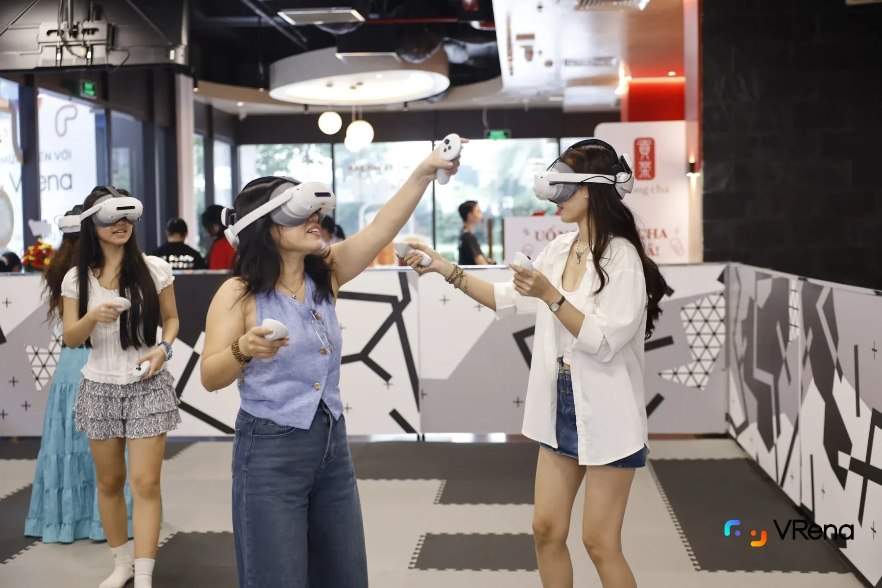 Friends playing a VR mission together