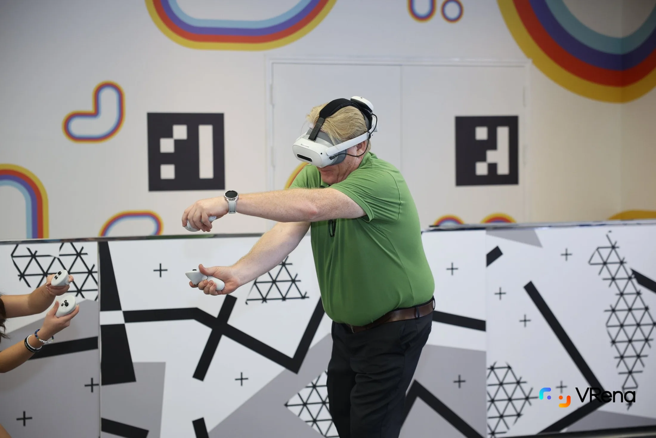 A guest reacting to an immersive VR challenge