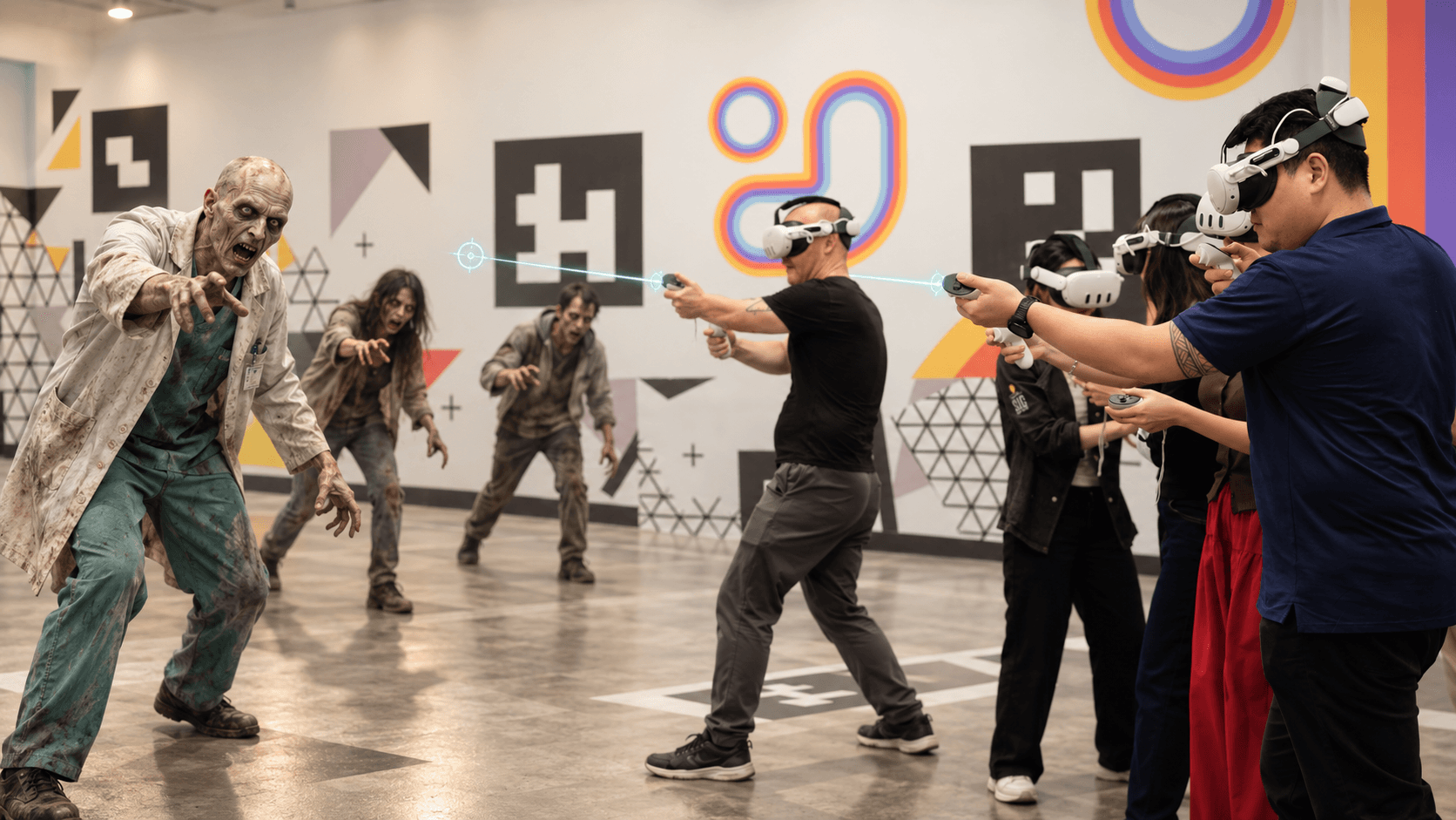 VRena players enjoying a shared VR experience